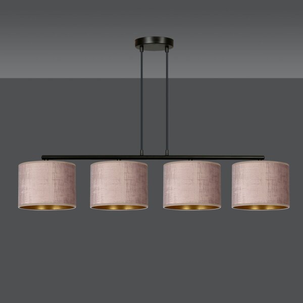 Lampe à suspendre 4 flammes L : 97 cm Métal Tissu Rose Or E27