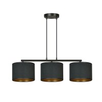 Suspension tissu m&eacute;tal L : 72cm noir or 3-flamme E27