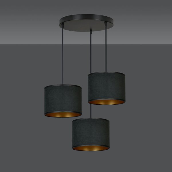 Lampe à suspendre 3 flammes tissu métal noir or E27