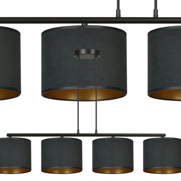Lampe à suspendre Noir Or L : 97 cm Tissu Métal E27 4-flamme