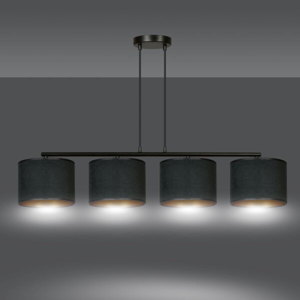 Lampe à suspendre Noir Or L : 97 cm Tissu Métal E27 4-flamme
