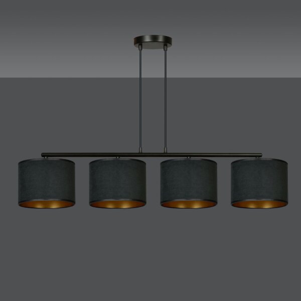 Lampe à suspendre Noir Or L : 97 cm Tissu Métal E27 4-flamme