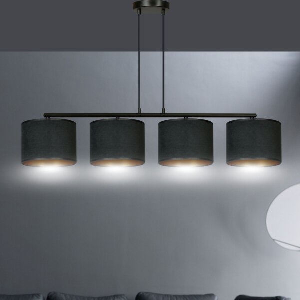 Lampe à suspendre Noir Or L : 97 cm Tissu Métal E27 4-flamme