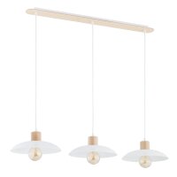 Suspension 3 flammes E27 L : 90 Blanc imitation bois...