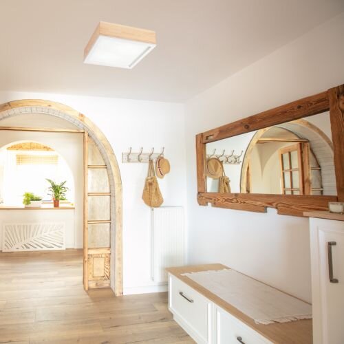 Lampe de plafonnier en bois à faible éblouissement Abat-jour en verre E27 L:31 cm carré