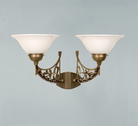 Applique laiton verre P:32 cm E27 2 flammes Art Nouveau