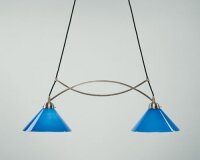 Grande lampe à suspendre laiton verre nickel bleu...