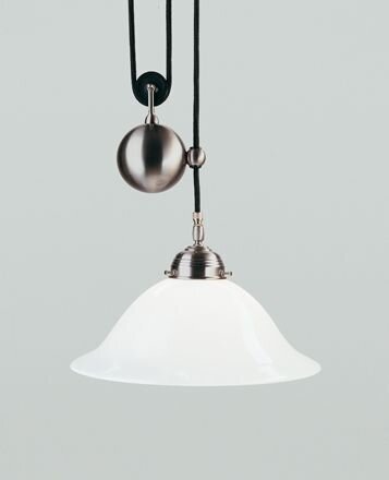 Suspension laiton verre E27 L:30 cm en nickel mat