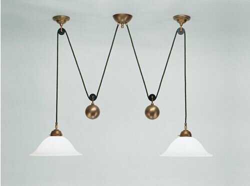 Suspension flexible Art Nouveau laiton verre 2flmg