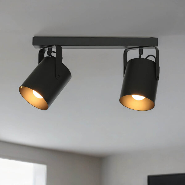 Spot de plafond noir 2 flmg E27