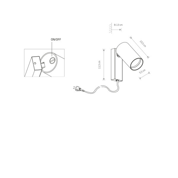 Petite lampe spot avec interrupteur Câble noir GU10
