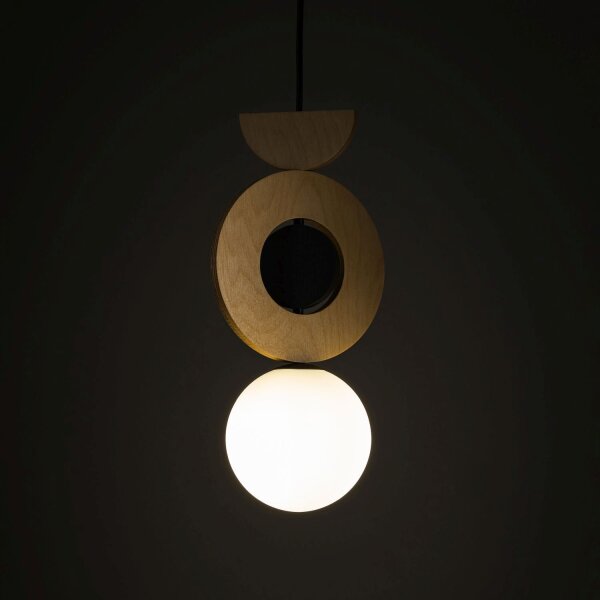 Suspension naturelle verre sphère bois G9 Ø16 cm