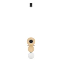 Lampe à suspendre naturelle Boule de verre Bois G9...