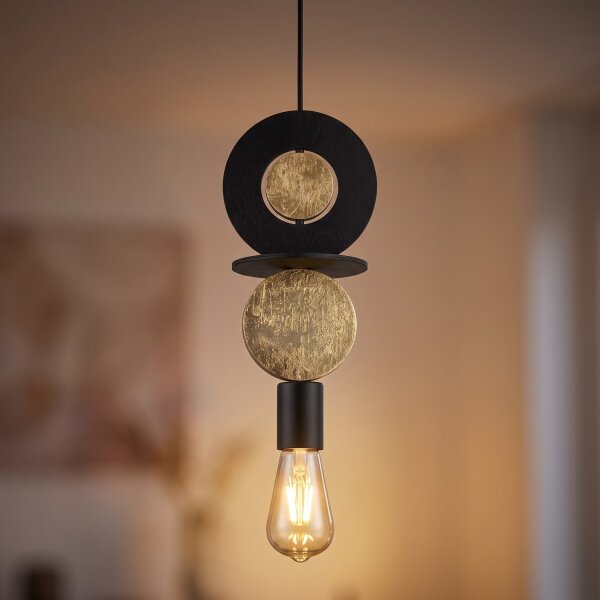 Lampe à suspendre ronde bois métal Ø16 cm E27 décoratif