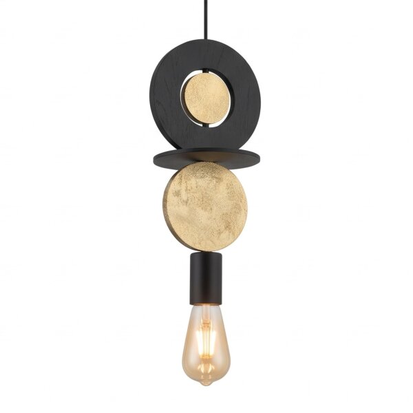 Lampe à suspendre ronde bois métal Ø16 cm E27 décoratif