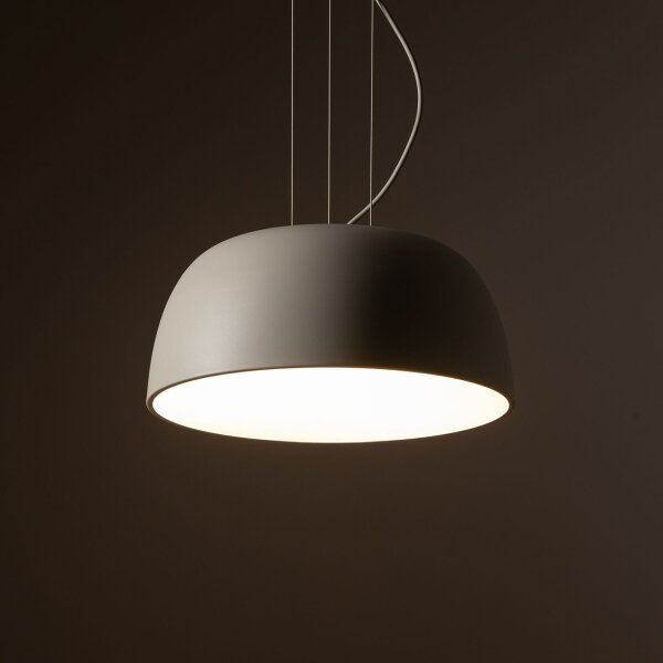 Suspension ronde métal gris soie blanc E27 Ø38 cm
