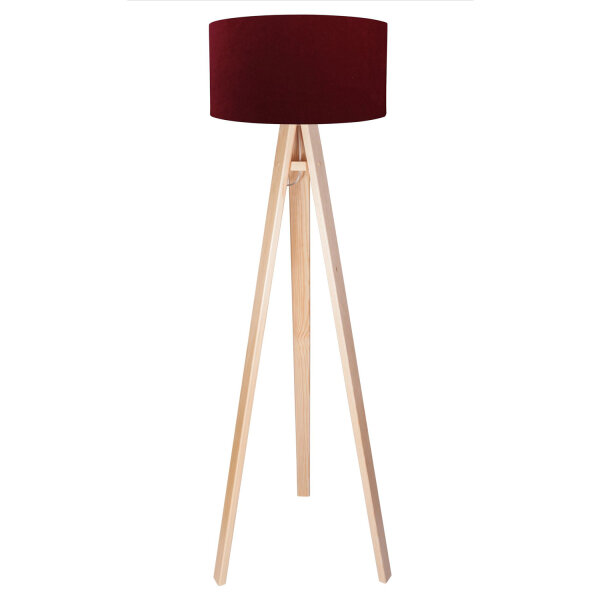 Lampadaire tripode en bois 140cm Bordeaux Rétro Salon