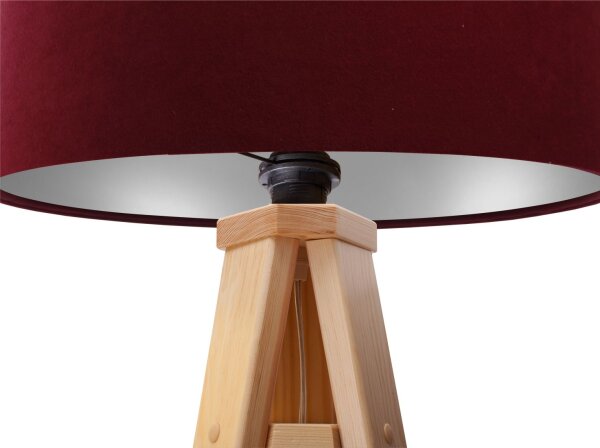 Lampadaire tripode en bois 140cm Bordeaux Rétro Salon