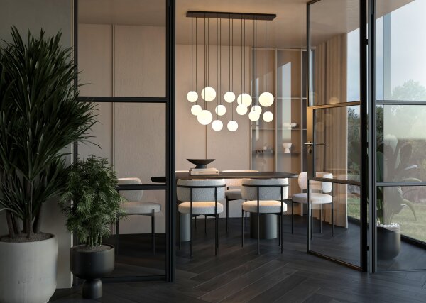 Grande lampe suspendue verre métal noir blanc G9 14-flmg