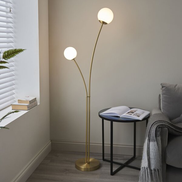 Lampadaire verre métal 160,8 cm en laiton blanc 2x G9