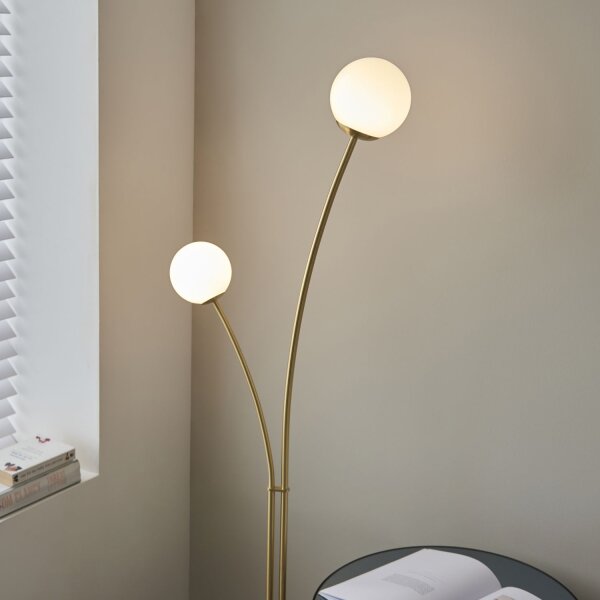 Lampadaire verre métal 160,8 cm en laiton blanc 2x G9