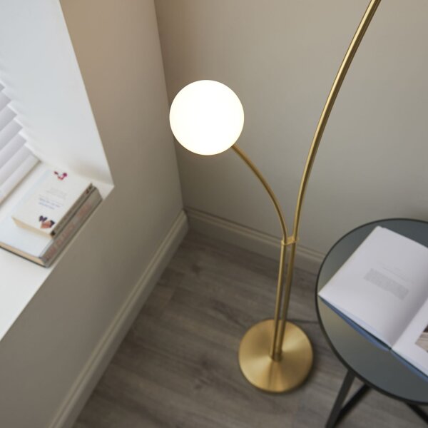 Lampadaire verre métal 160,8 cm en laiton blanc 2x G9