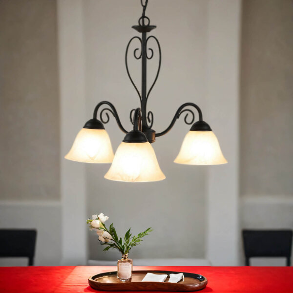 Suspension réglable en hauteur avec abat-jour en verre rustique blanc