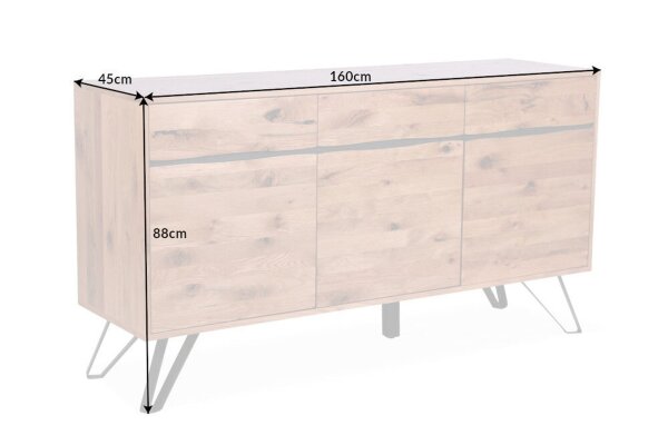 Buffet chêne sauvage plaqué métal 160 cm avec chant en forme darbre