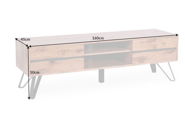 TV Lowboard bois largeur 160 cm Design industriel PATRICIA