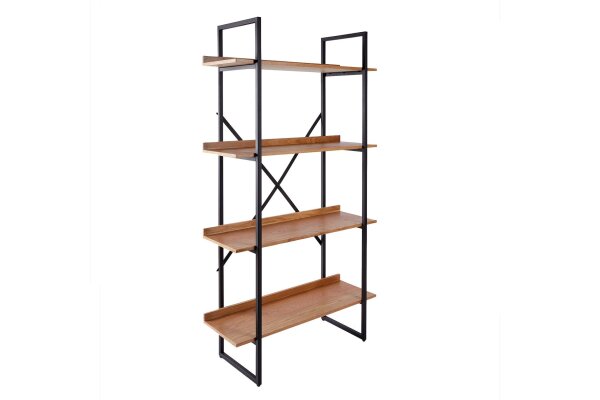 Étagère design industriel 90 x 166 cm placage bois véritable métal