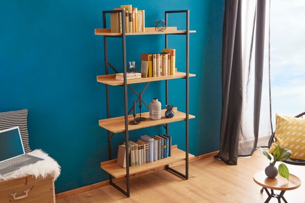 Étagère design industriel 90 x 166 cm placage bois véritable métal
