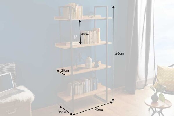 Étagère design industriel 90 x 166 cm placage bois véritable métal