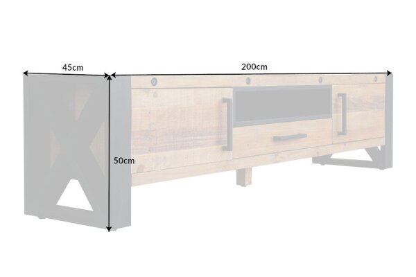 TV Lowboard 200 cm de large piètement à patins Design industriel