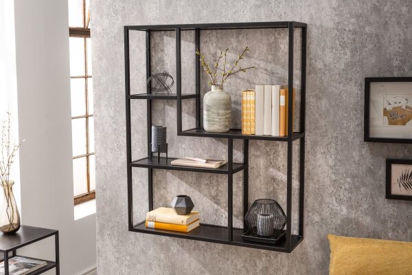 Étagère murale noire aspect bois 75 x 91 cm grande Moderne