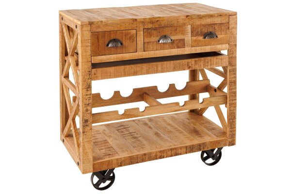 Armoire-bar à roulettes en manguier massif L : 86 cm Industrial