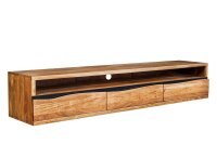 Meuble TV suspendu 160 cm tiroirs bord darbre en acacia