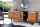 Buffet en bois dacacia fer 180 cm piètement à patins bord darbre