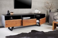 TV Lowboard 140 cm bord darbre compartiments tiroirs bois...
