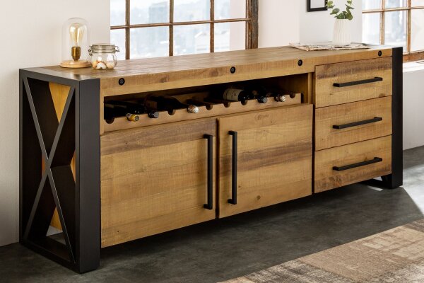 Grand sideboard bois fer 195 cm de large design industriel