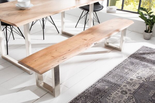 Banc 2m acacia métal piètement traîneau