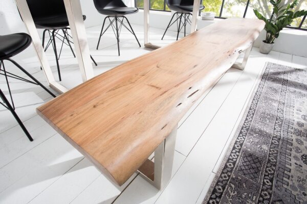 Banc 2m acacia métal piètement traîneau