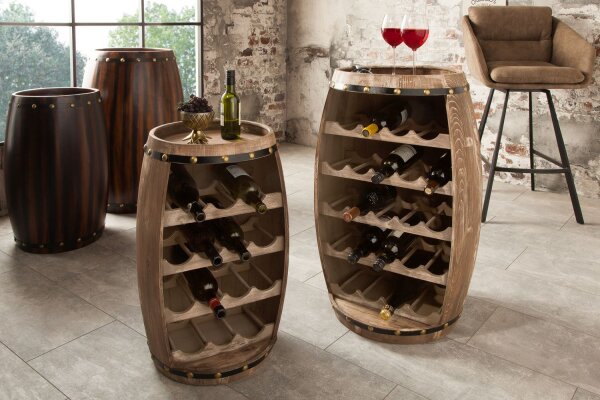 Casier à vin Tonneau de vin design Bois massif Barrique