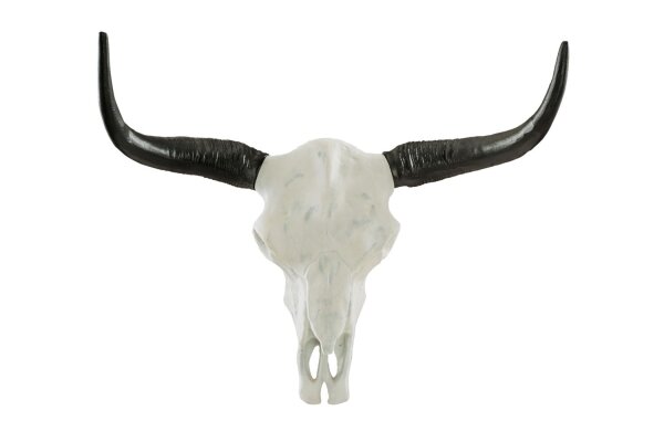 Sculpture murale en aluminium Crâne de buffle 68 cm en blanc noir