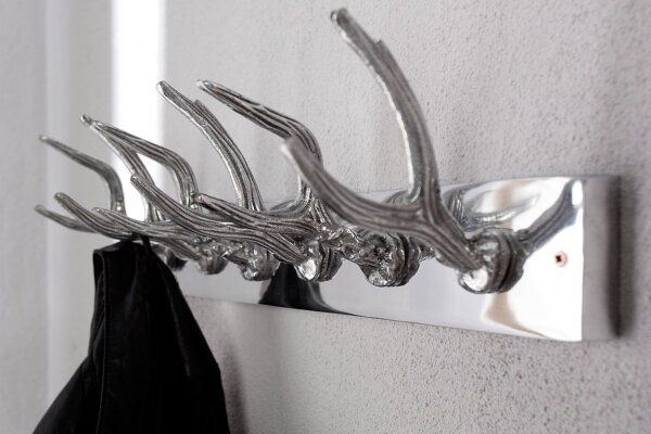 Portemanteau mural aspect bois de cerf aluminium 50 cm en argent