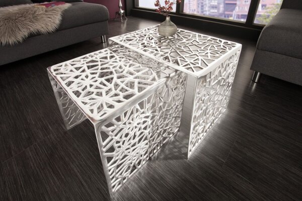 Table basse métal set de 2 pièces en argent fait main
