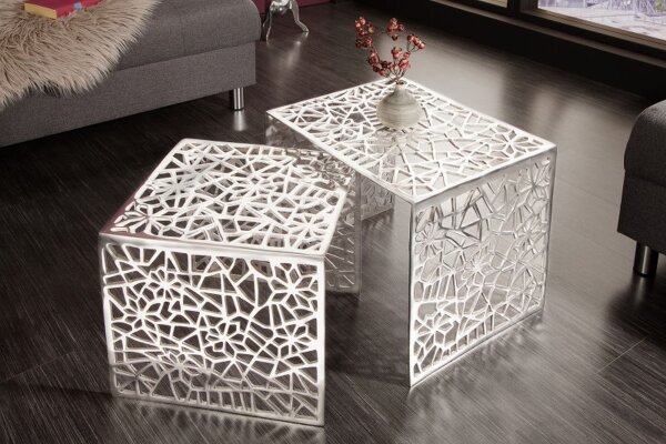 Table basse métal set de 2 pièces en argent fait main