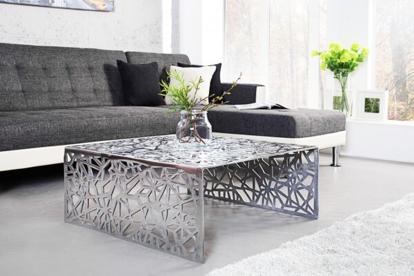 Table basse en métal 60x60 cm en argent fait main