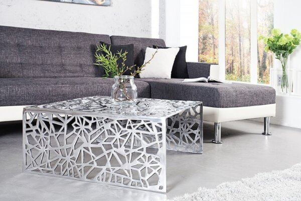 Table basse en métal 60x60 cm en argent fait main