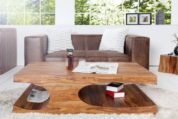 Table basse en bois de sheesham 120x50 cm en naturel