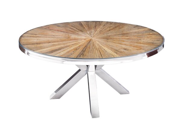 Table de salle à manger teck verre dur acier inoxydable brun chrome 140x140 cm